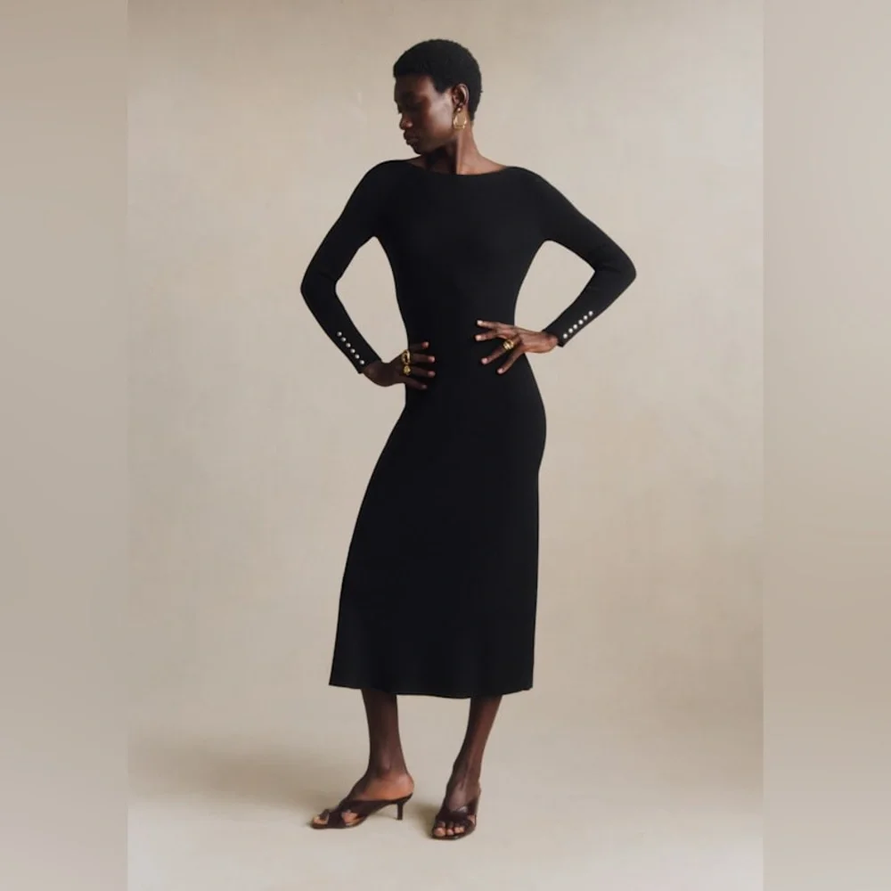 Sézane Black Ribbed Backless Long Sleeve Dress - Picture 3 of 4